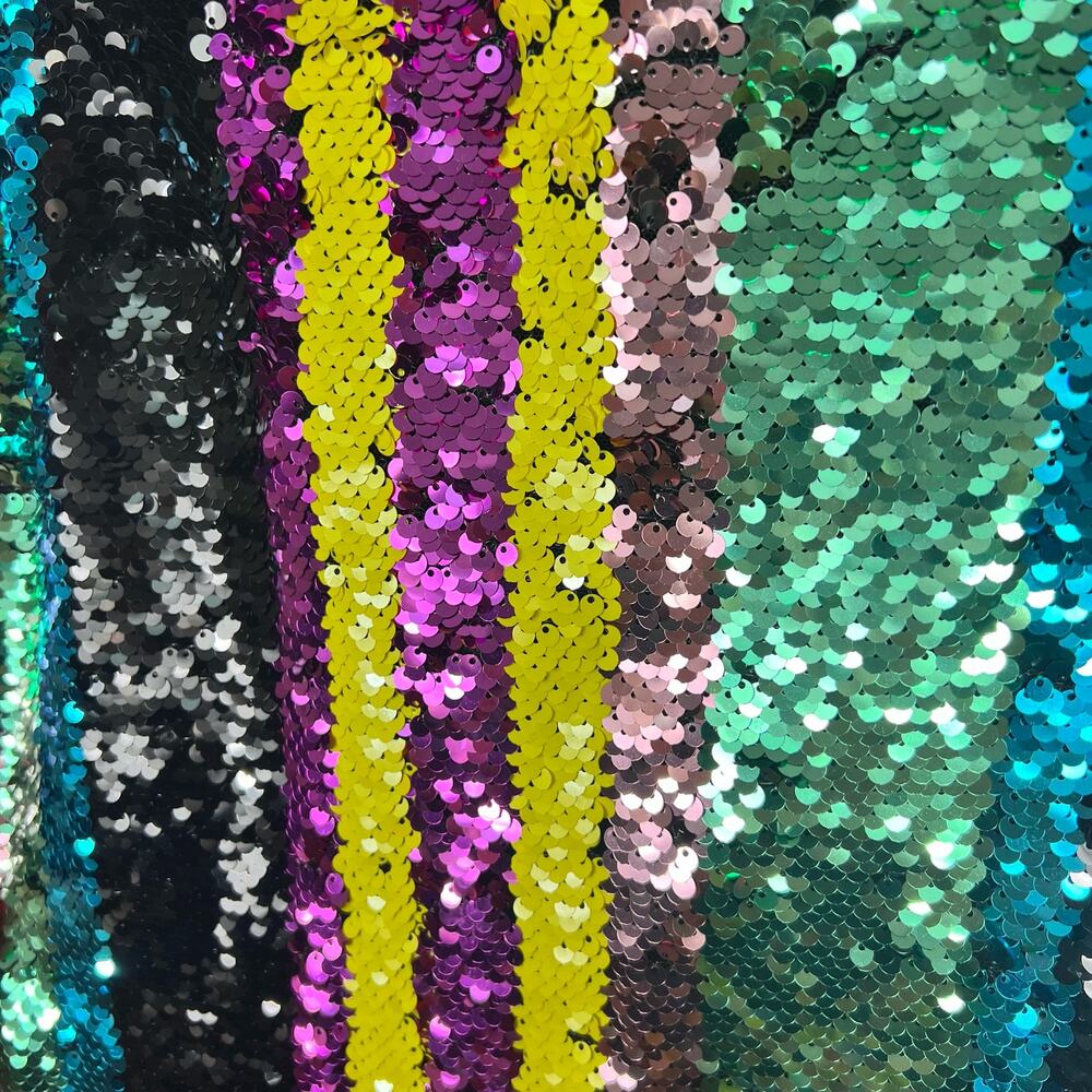 Zara Striped Sequin Midi Skirt in Teal, Yellow, Purple, Black - Picture 4 of 9